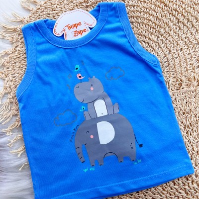 Conj. Regata Elefante com Hipopótamo e Bermuda - Azul e Areia